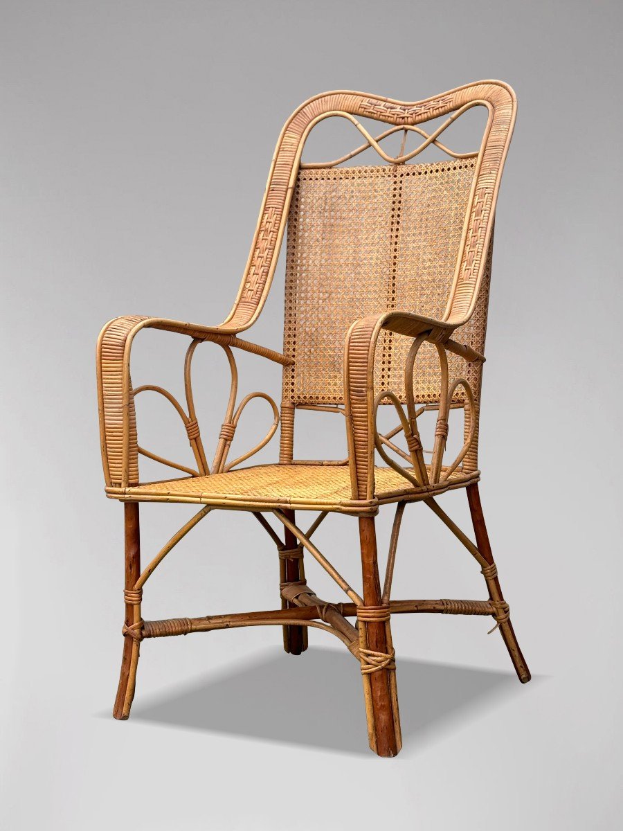 1960s French Riviera Bamboo & Rattan Armchair-photo-3