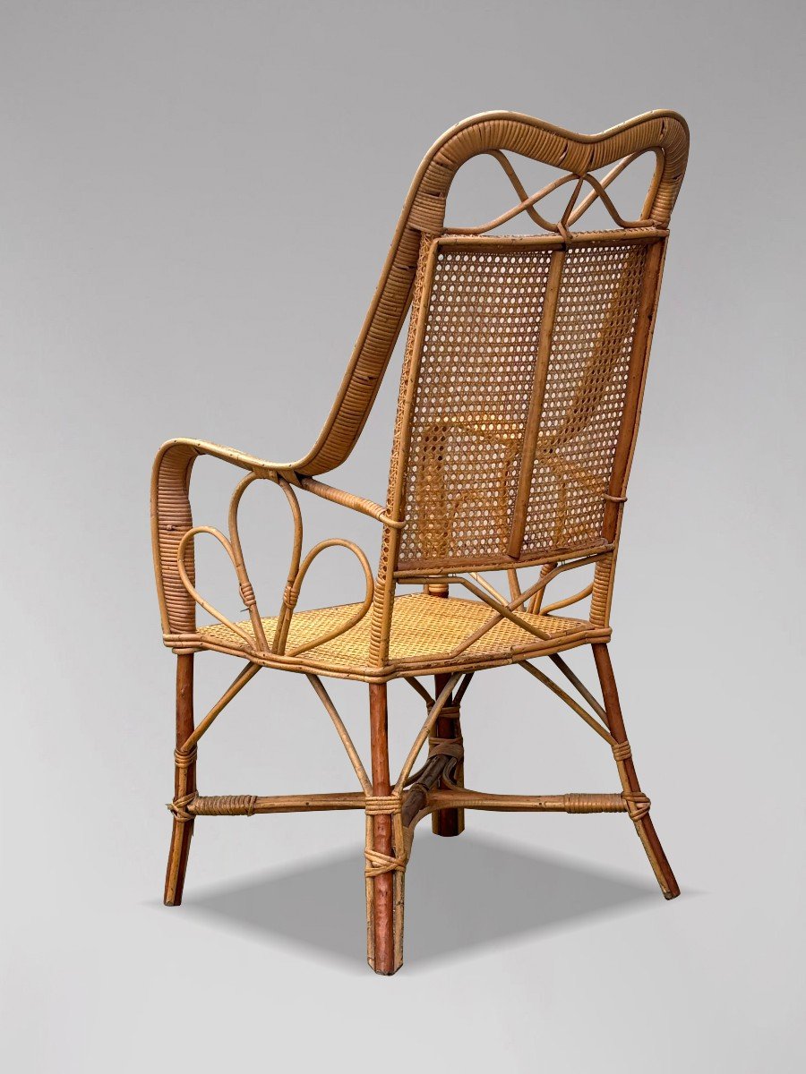 1960s French Riviera Bamboo & Rattan Armchair-photo-4