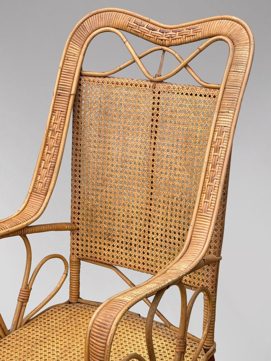 1960s French Riviera Bamboo & Rattan Armchair-photo-1