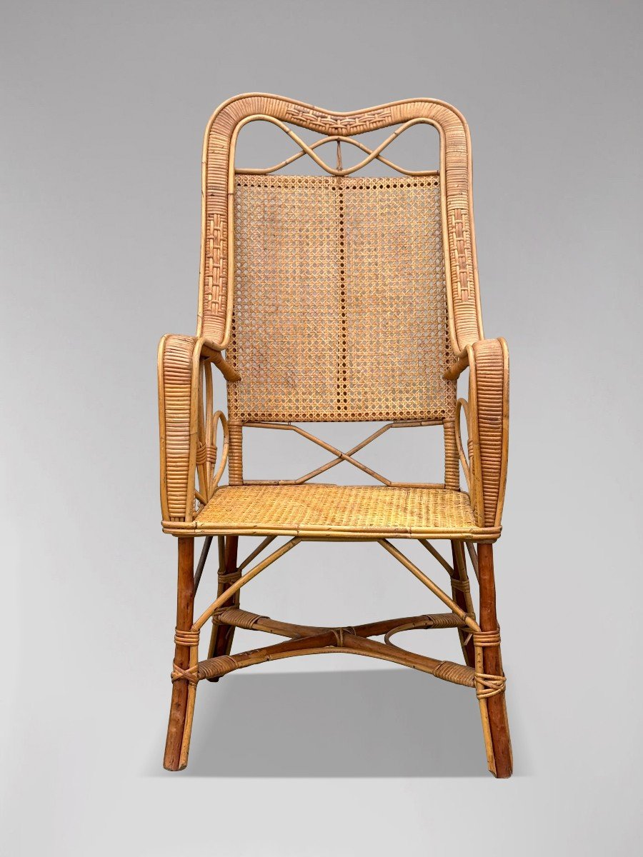 1960s French Riviera Bamboo & Rattan Armchair-photo-4