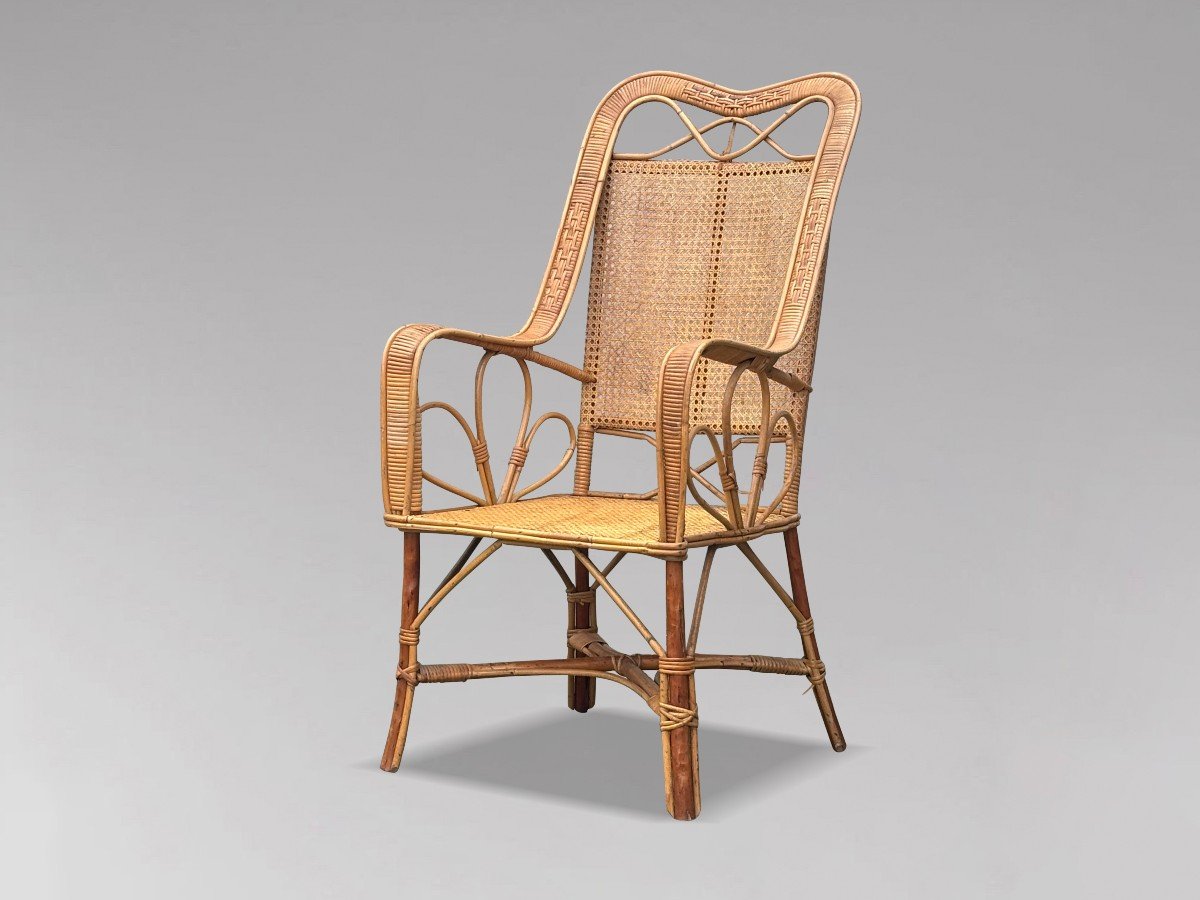 1960s French Riviera Bamboo & Rattan Armchair