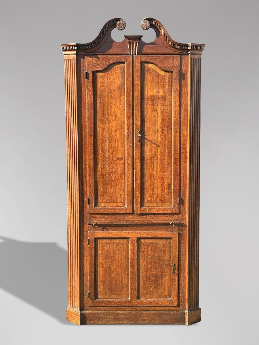 18th Century George III Period Oak Standing Corner Cupboard