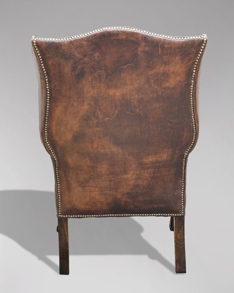 19ème Siècle, Fauteuil à Oreilles en Cuir Marron-photo-3