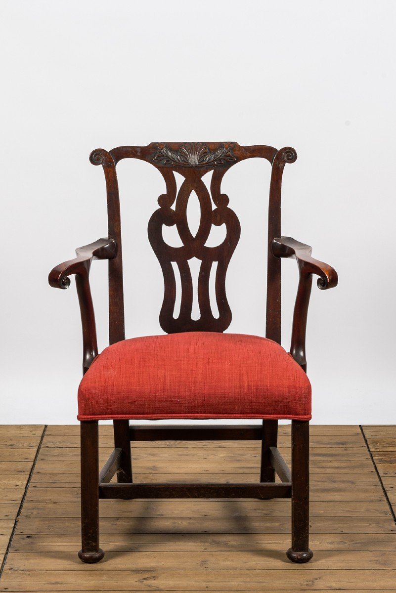 18ème Siècle, Fauteuil Chippendale En Acajou Époque George III-photo-4