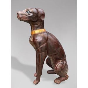 19th Century Life Size Leather Dog Statue