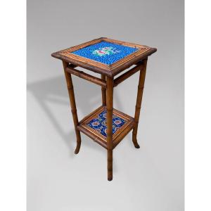 20th Century Hand Painted Tiled Tops Bamboo Side Table