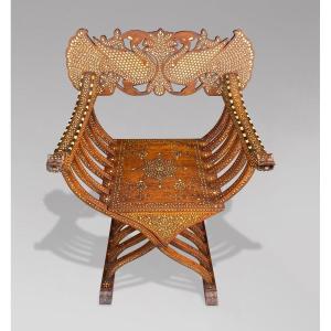 19ème Siècle, Fauteuil Savonarole Pliant Indien 