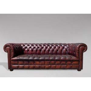 20th Century Burgundy Three Seater Leather Chesterfield