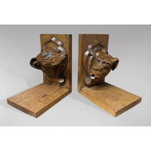 20th Century Pair Of Oak Animalier Bookends