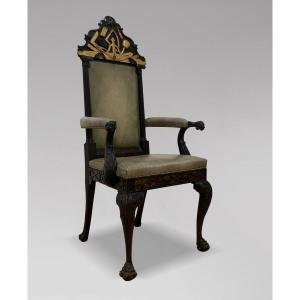 19th Century Impressive Mahogany & Leather Masonic Throne Armchair