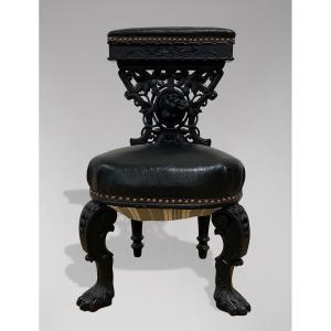 19th Century Carved Ebony And Leather Prie Dieu