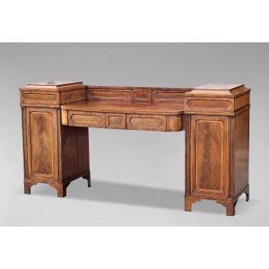 18th Century George III Period Mahogany & Inlay Pedestal Sideboard