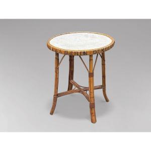 1970s Belgian Bamboo & Rattan Bistro Table