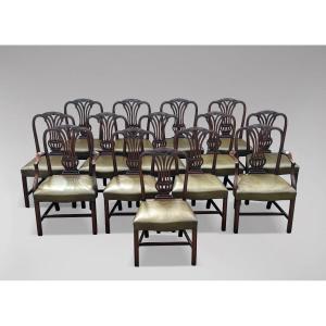 Large Set Of 14 Hepplewhite Style Mahogany Dining Chairs