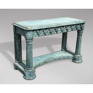 19ème Siècle, Table Console Gothique Peinte 