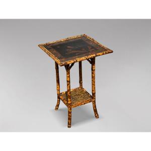 19th Century Hand Painted Tiger Bamboo Side Table