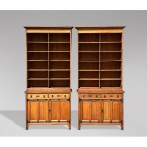 Pair Of Oak Arts And Crafts Tall Open Library Bookcases