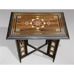 Table En Marqueterie Syrienne En Palissandre, Début 20ème Siècle