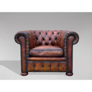 Fauteuil Club Chesterfield en Cuir Marron du Début du 20ème Siècle