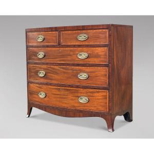 19th Century Bow Front Mahogany & Inlay Chest Of Drawers