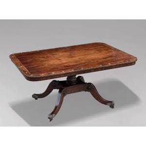 18th Century George III Period Mahogany & Brass Inlay Center Table