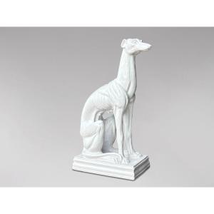 Mid Century Italian White Ceramic Sculpture Of A Greyhound