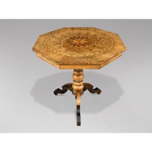 Table Tripode en Marqueterie de Noyer, Italie, 19ème Siècle