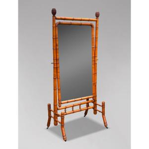 Large 19th Century French Faux Bamboo Cheval Mirror