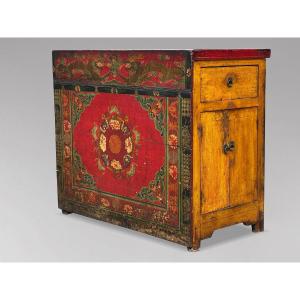 19th Century Hand Painted Gansu Tibetan Cabinet