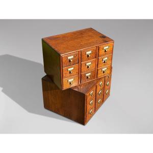 19ème Siècle, Set de 2 Cabinets à Fiches de Bibliothèque en Chêne