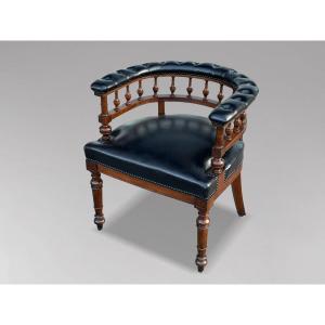 19ème siècle, Fauteuil de Bureau en Cuir Noir d'Époque Victorienne