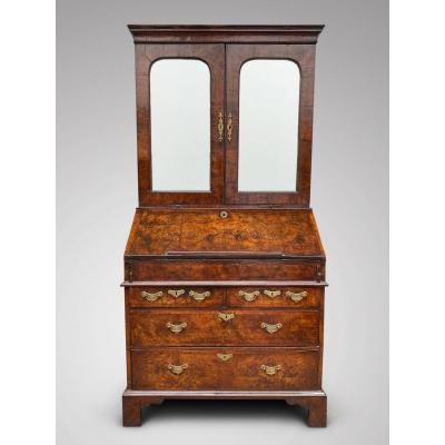 18th Century George I Period Burr Walnut Bureau Bookcase