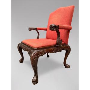 19th Century, Carved Mahogany Gainsborough Armchair