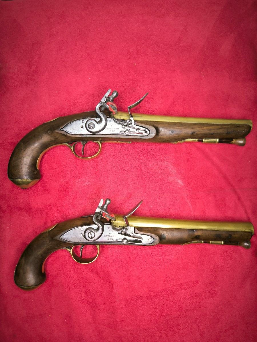 Pair Of English Ketland Naval Flintlock Pistols, Early 19th Century 