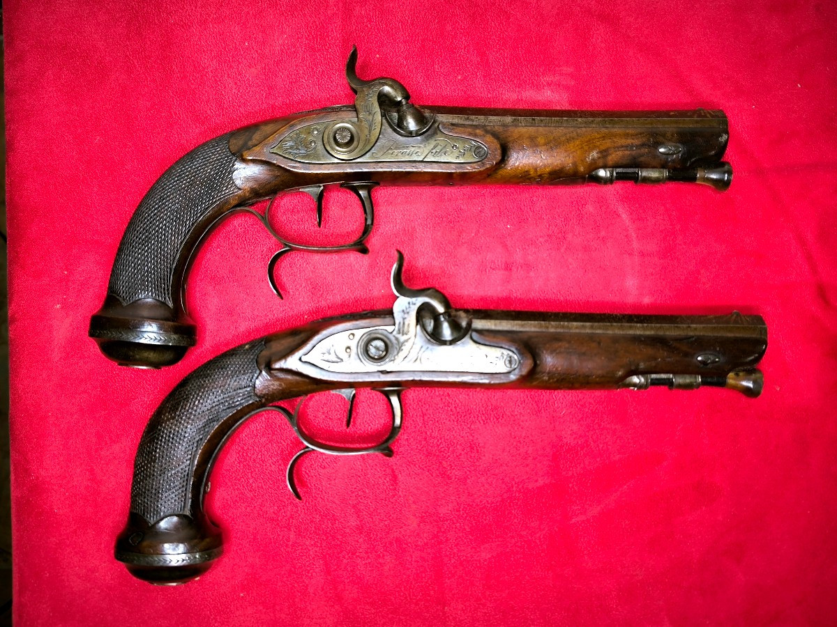 Pair Of Late Empire Early Restoration Piston Pistols 