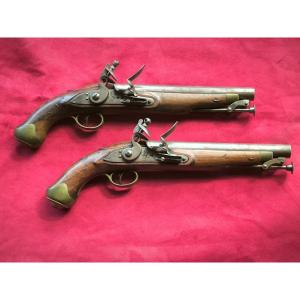 Pair Of English Flintlock Pistols Signed Tower