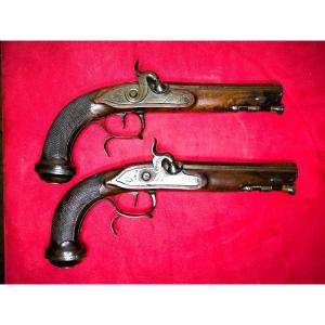 Pair Of Late Empire Early Restoration Piston Pistols 