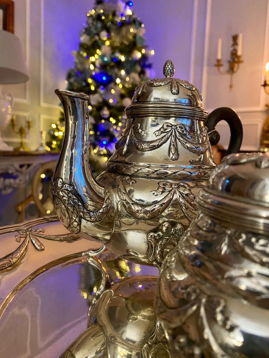 Coffee And Tea Service On Tray In Sterling Silver-photo-5