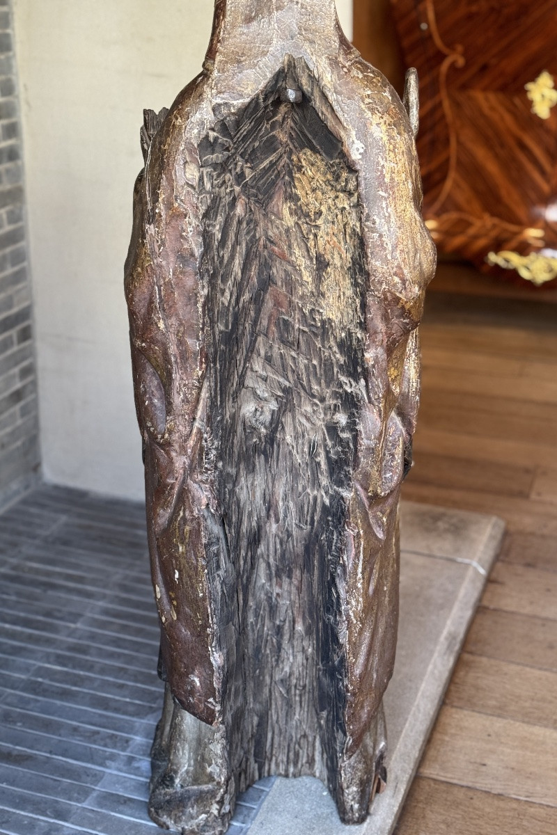 Large Saint Bishop In Carved Wood, 15th - Early 16th Century-photo-5