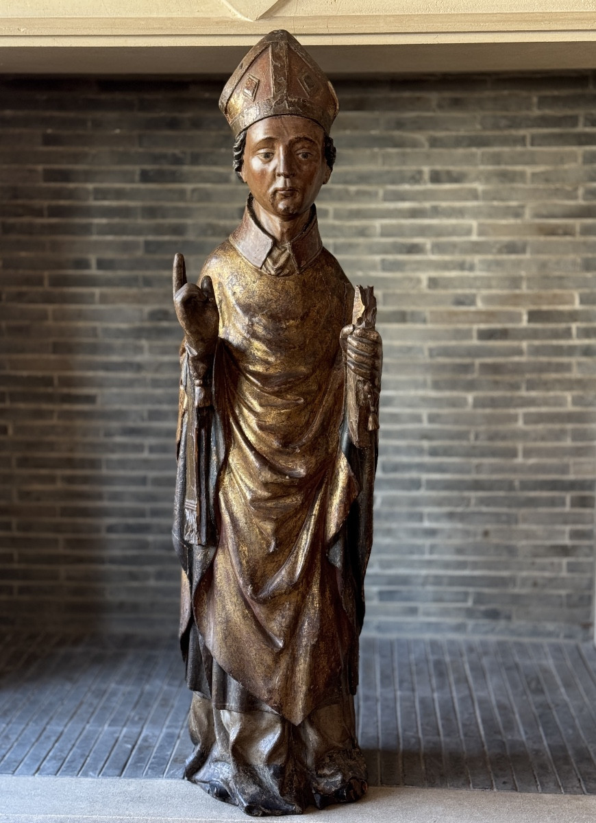 Large Saint Bishop In Carved Wood, 15th - Early 16th Century