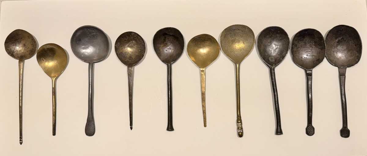 Set Of 10 Pewter And Brass Spoons, Dating From The 15th To The 17th Century. 