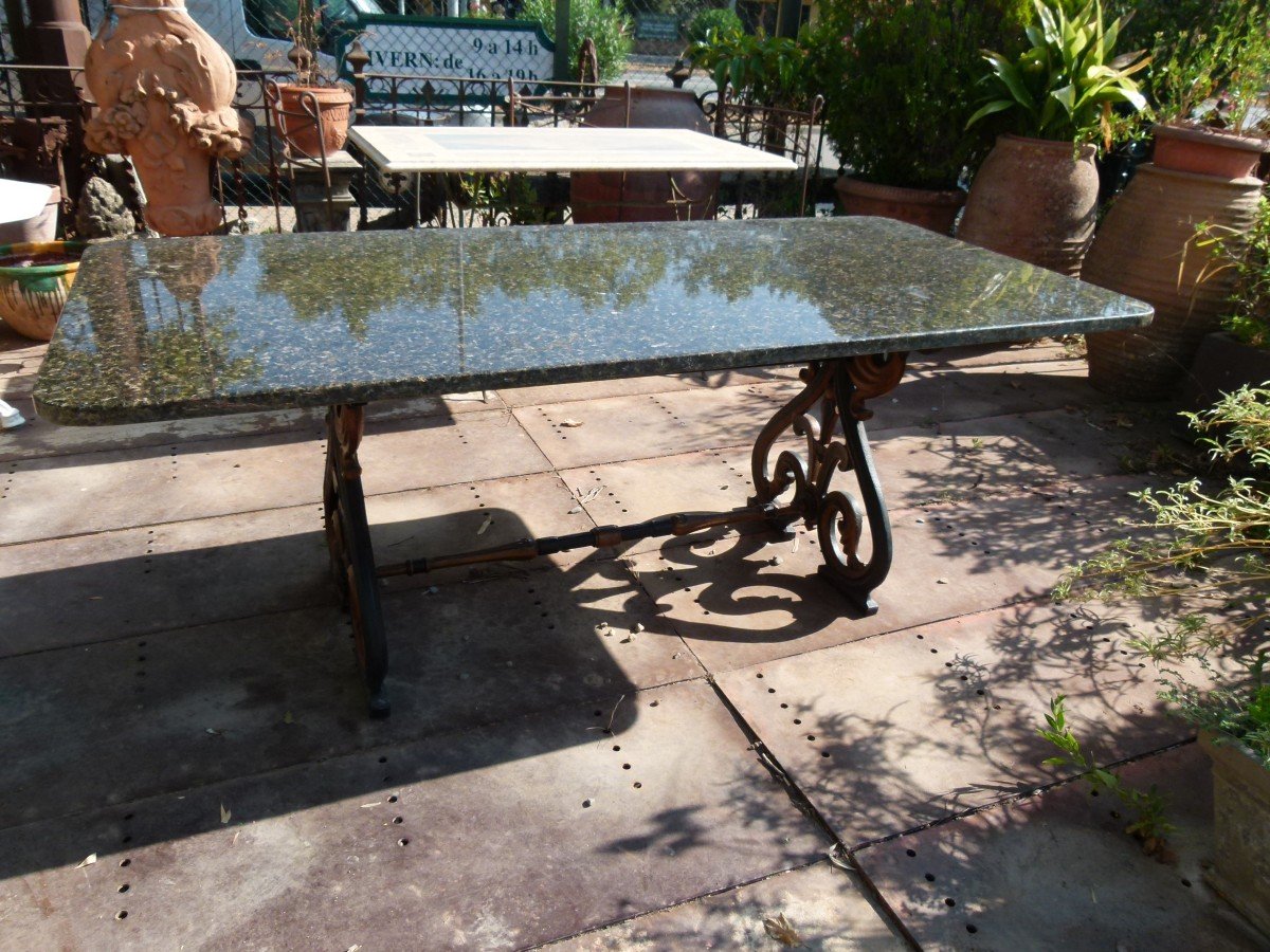 20th Century Marble Table With Cast Iron Legs