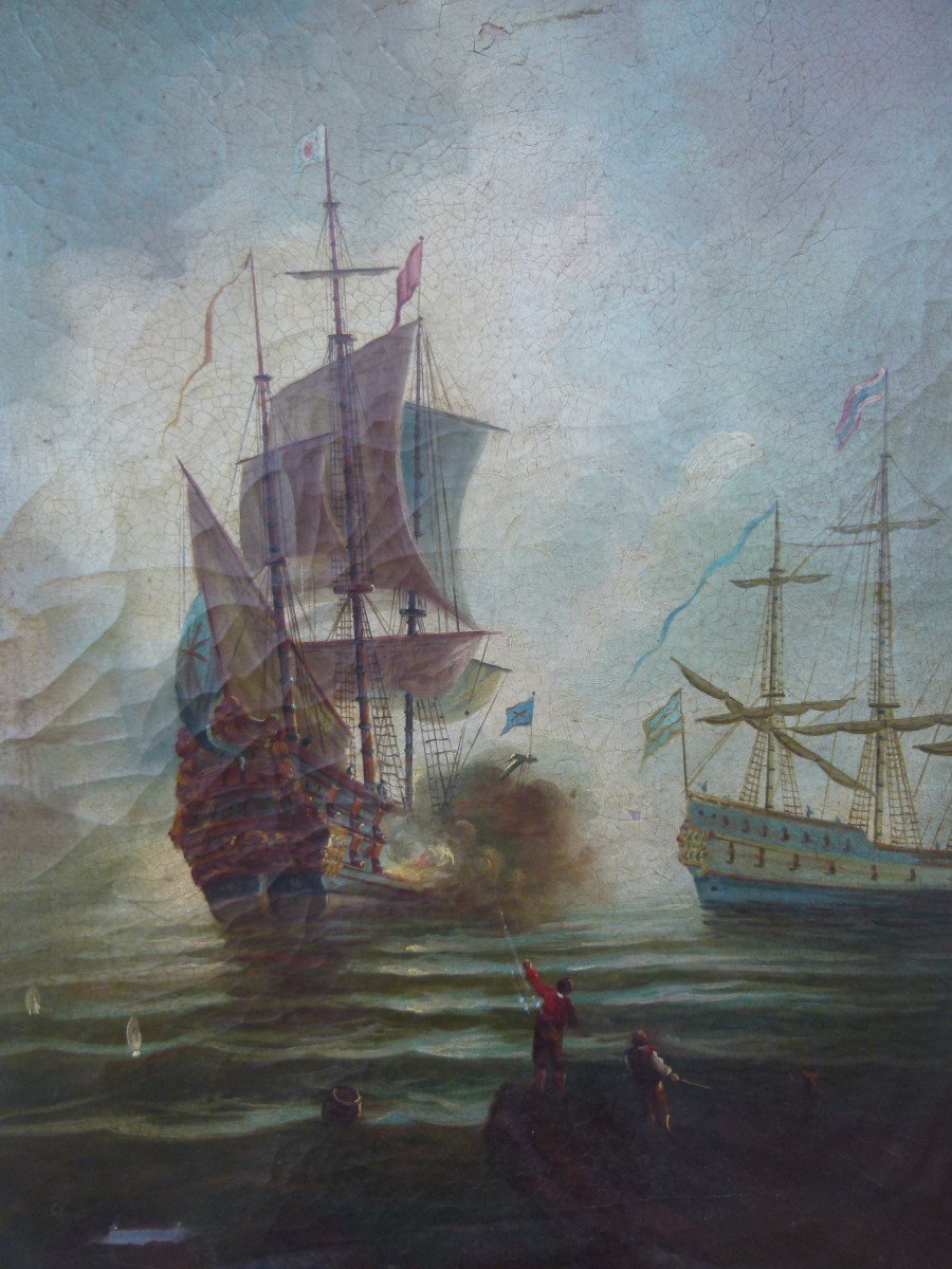 Marine Painting Oil On Canvas 19th Century-photo-2