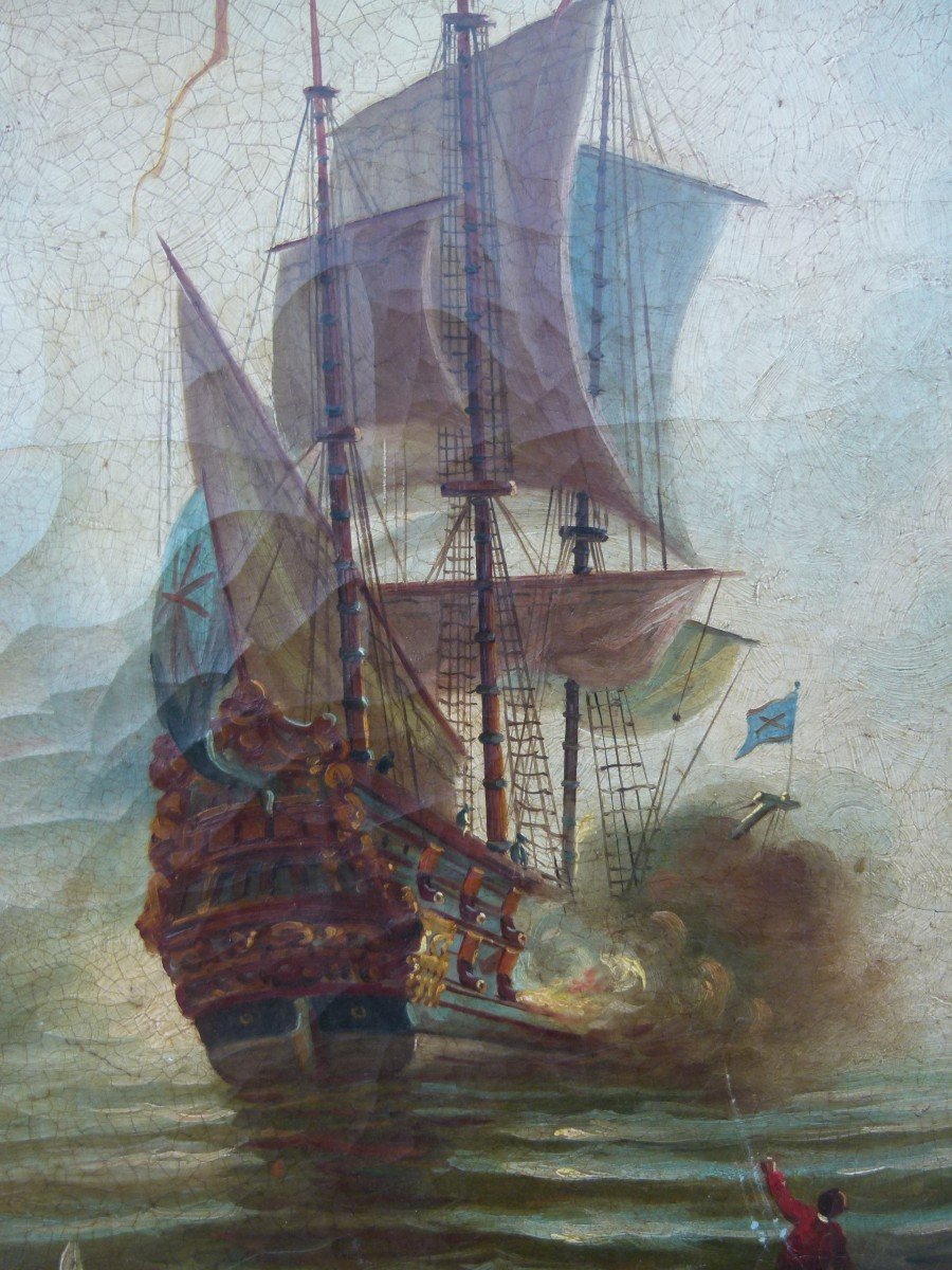 Marine Painting Oil On Canvas 19th Century-photo-3