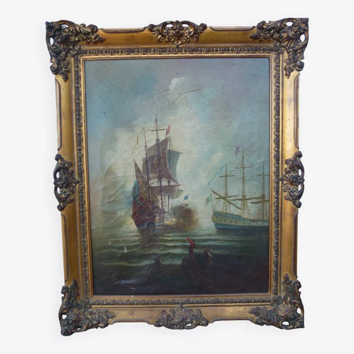 Marine Painting Oil On Canvas 19th Century