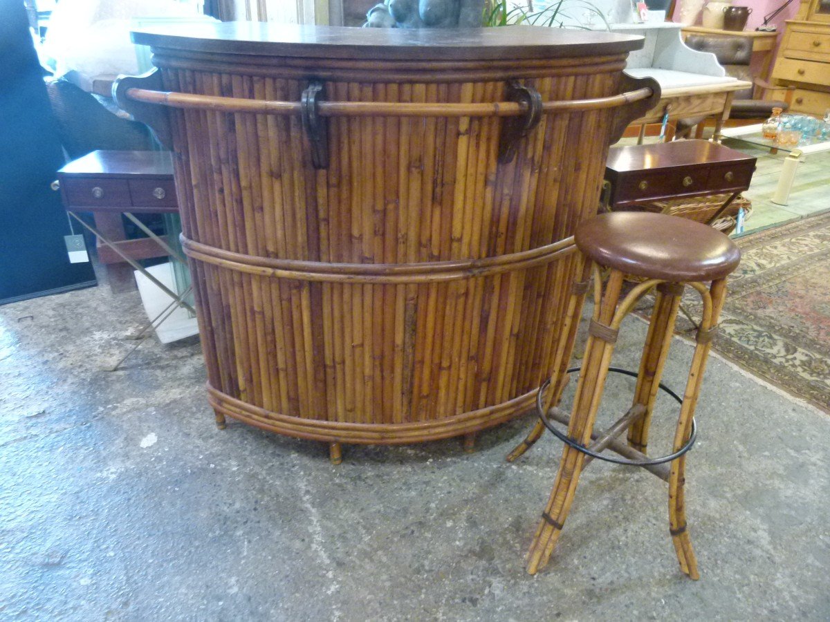 Bambu Bar Counter With Stool 20th Century-photo-2