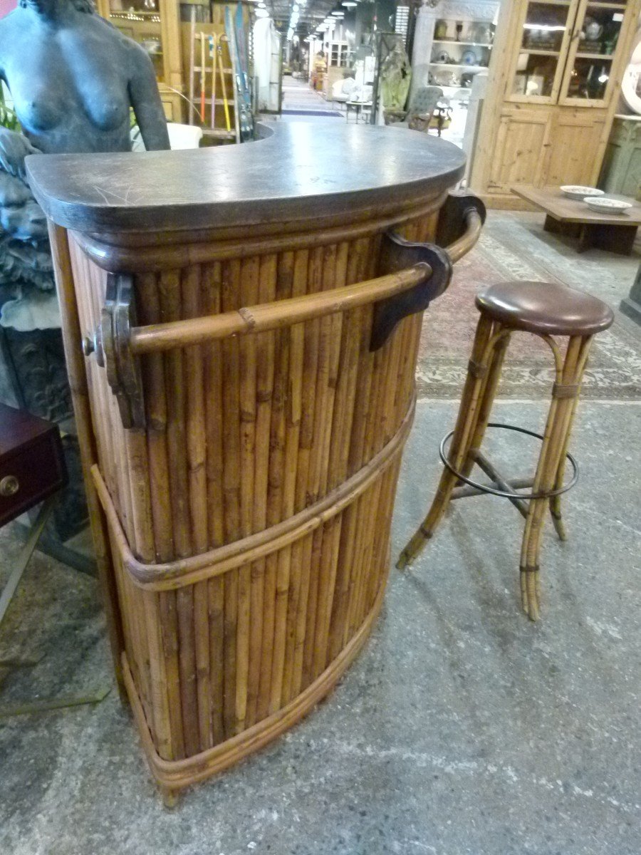 Bambu Bar Counter With Stool 20th Century-photo-3