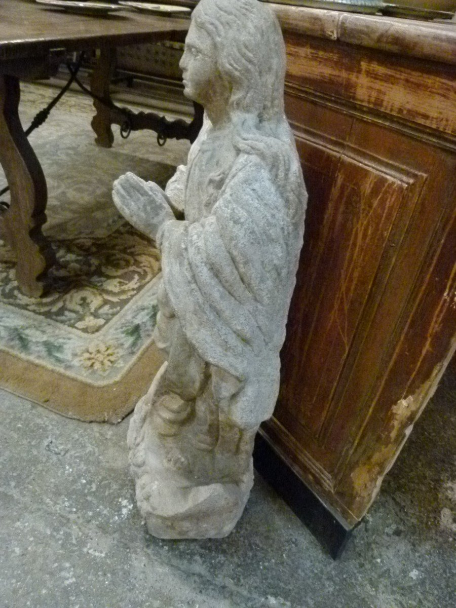 18th Century Polychrome Stone Statue-photo-2