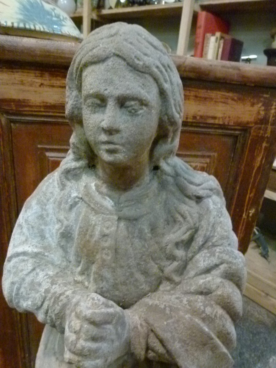 18th Century Polychrome Stone Statue-photo-1