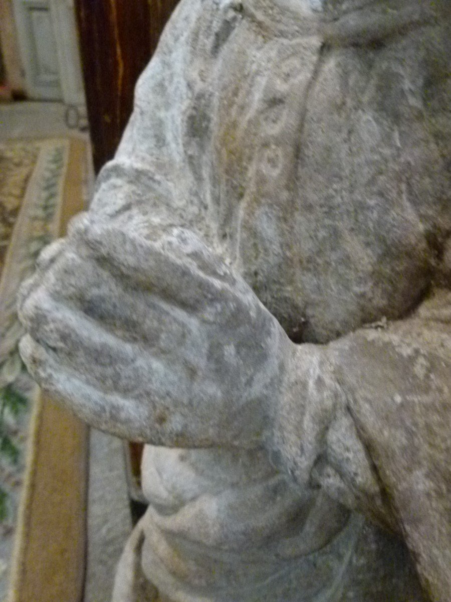 18th Century Polychrome Stone Statue-photo-3